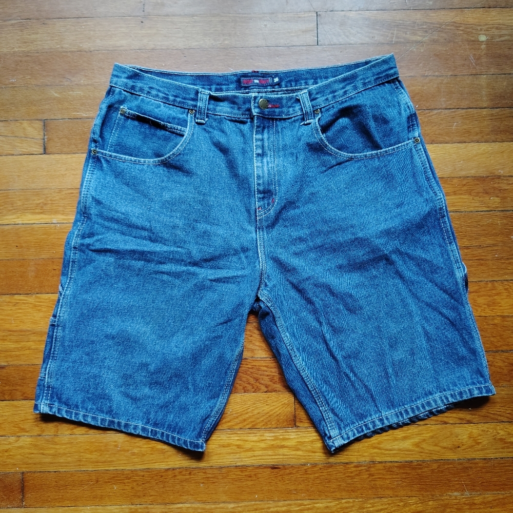 Vintage Y2K Jorts Army Navy Carpenter Blue Denim Baggy Jean Shorts Size 36-38